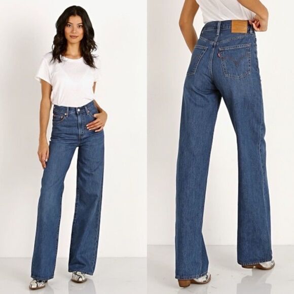 Levi’s-ribcage Straight Joli Thorax Droit Medium Wash Button Fly Jean - Picture 1 of 14